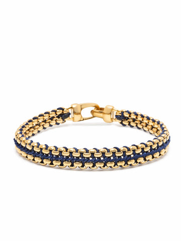Nialaya Men's Bracelet Navy Woven Box Chain Bracelet in Gold Navy Woven Box Chain Bracelet in Gold